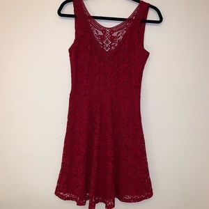 Lace Detailed Dark Pink Dress